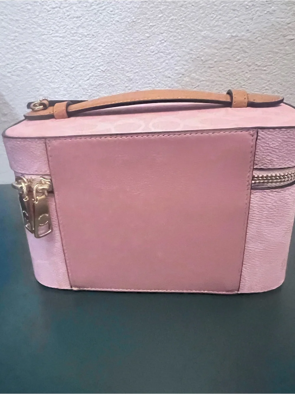 Coach Powder Pink Signature Vanity Cosmetic Case with Top Handle